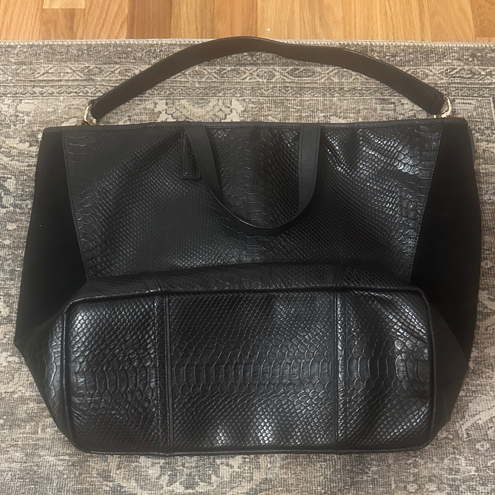 Coach Hadley XL Tote in Black Python Embossed Leather & Suede - Picture 2 of 11